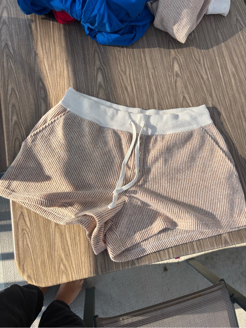 American Eagle Outfitters Beige Ribbed Lounge Shorts with White Waistband